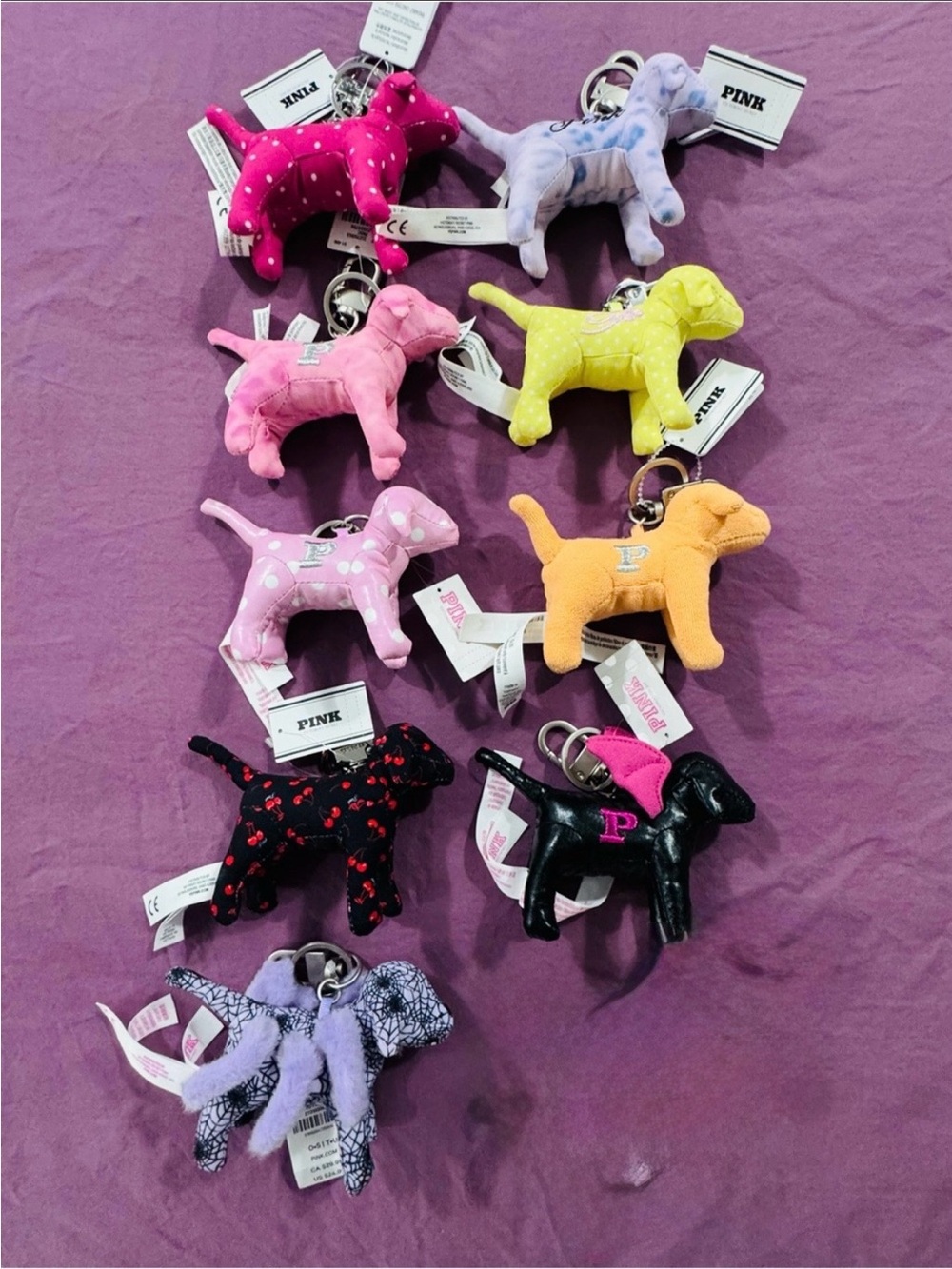 ✨ VS PINK Mini Plush Dog Keychain Lot - Set of 9 Rare & Holiday Editions ✨